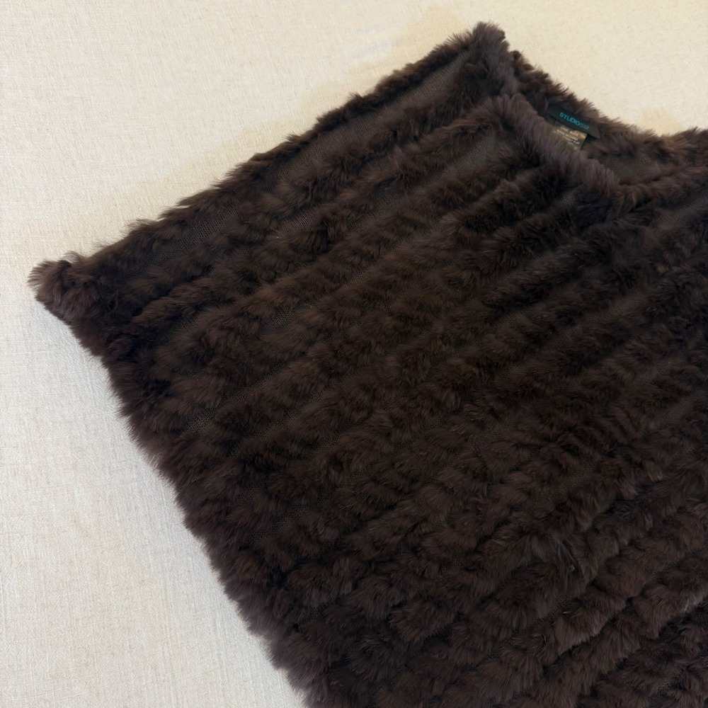 Studio 512 Brown Rabbit‎ Fur Knit Poncho Wrap One Size Wool Blend Glam